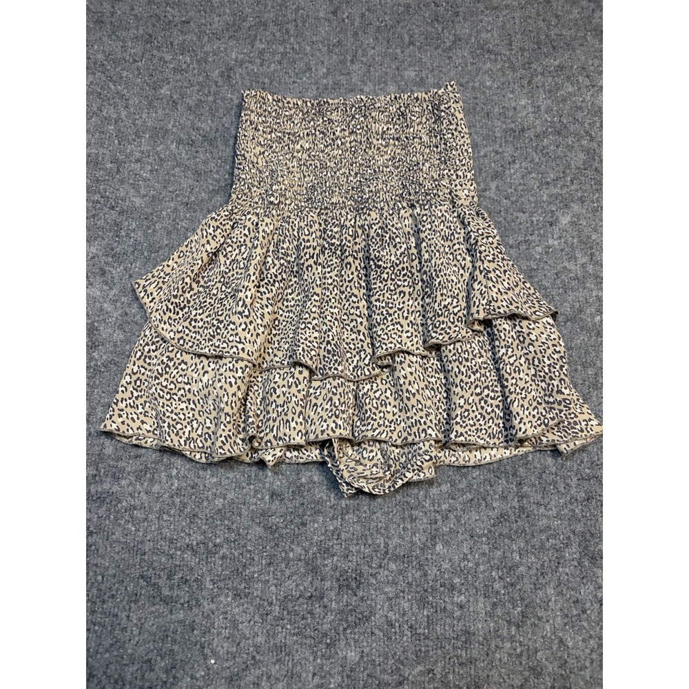 Blue Life Leopard Skort Women XS Tan Black Mini Ruffle Smocked Beach Skirt